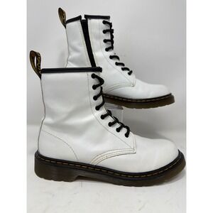 Dr Martens 1460 Y White Leather Lace Up Zip Boots Kids Size 5 US Youth